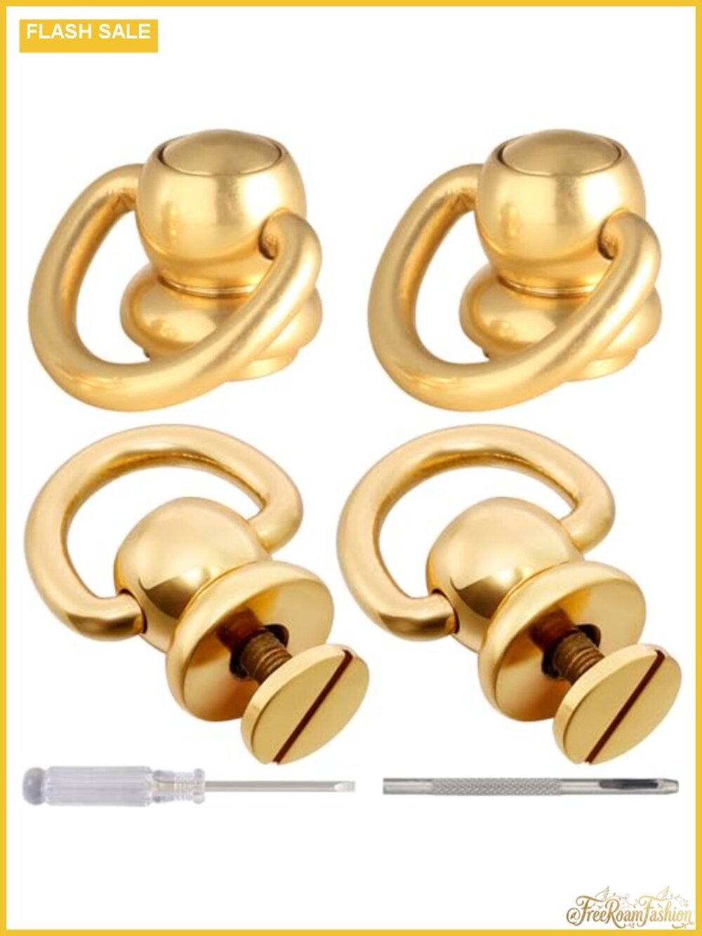 4 Pcs Brass D Rings Purse Strap Hardware Rotatable Ball Button Studs Repair Kit